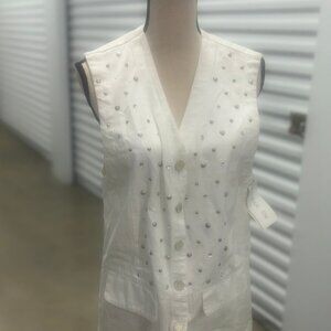 🤍 Alexa EM Embellished Button-Front Vest – Size M NWT